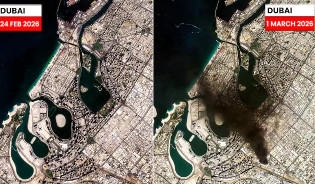 صور الأقمار الصناعية تُظهر سحب دخان كثيفة فوق دبي جراء الضربات الإيرانية