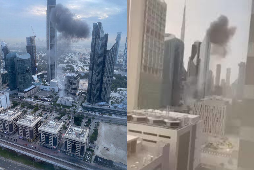 اعتراض جوي فوق دبي وشظايا تصيب واجهة مبنى