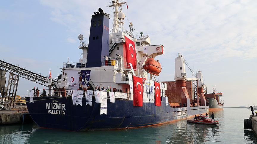 سفينة مساعدات تركية تنطلق إلى اليمن من ميناء مرسين